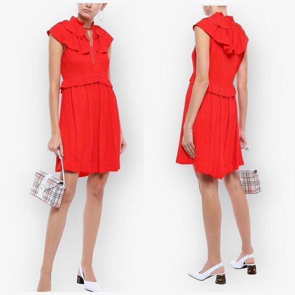 NWT Maje Rutta Ruffled Crepe Mini Dress, Red, Maje size 2 (US 6) - Picture 1 of 16